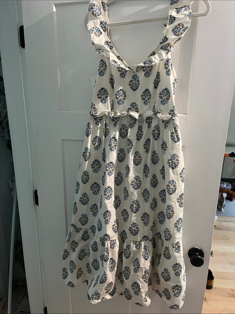 J. Crew Cream Sundress with Blue Floral Print